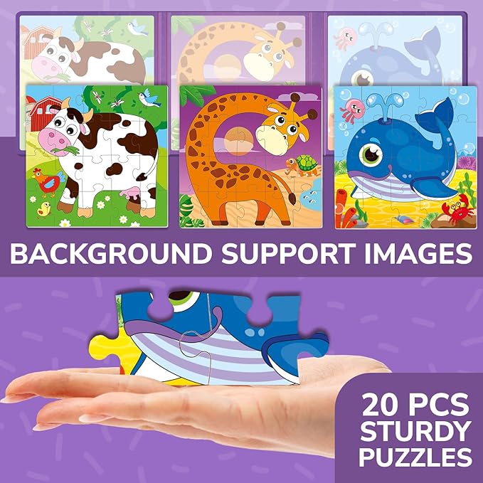 QUOKKA Magnetic Toddler Puzzles Ages 2-4 - 20 Pieces Kids Puzzles Ages 3-5 - Travel Games for Kids 4-6 - Animal Toddler Travel Toys - Car Airplane Road Trip Activities for Boys and Girls