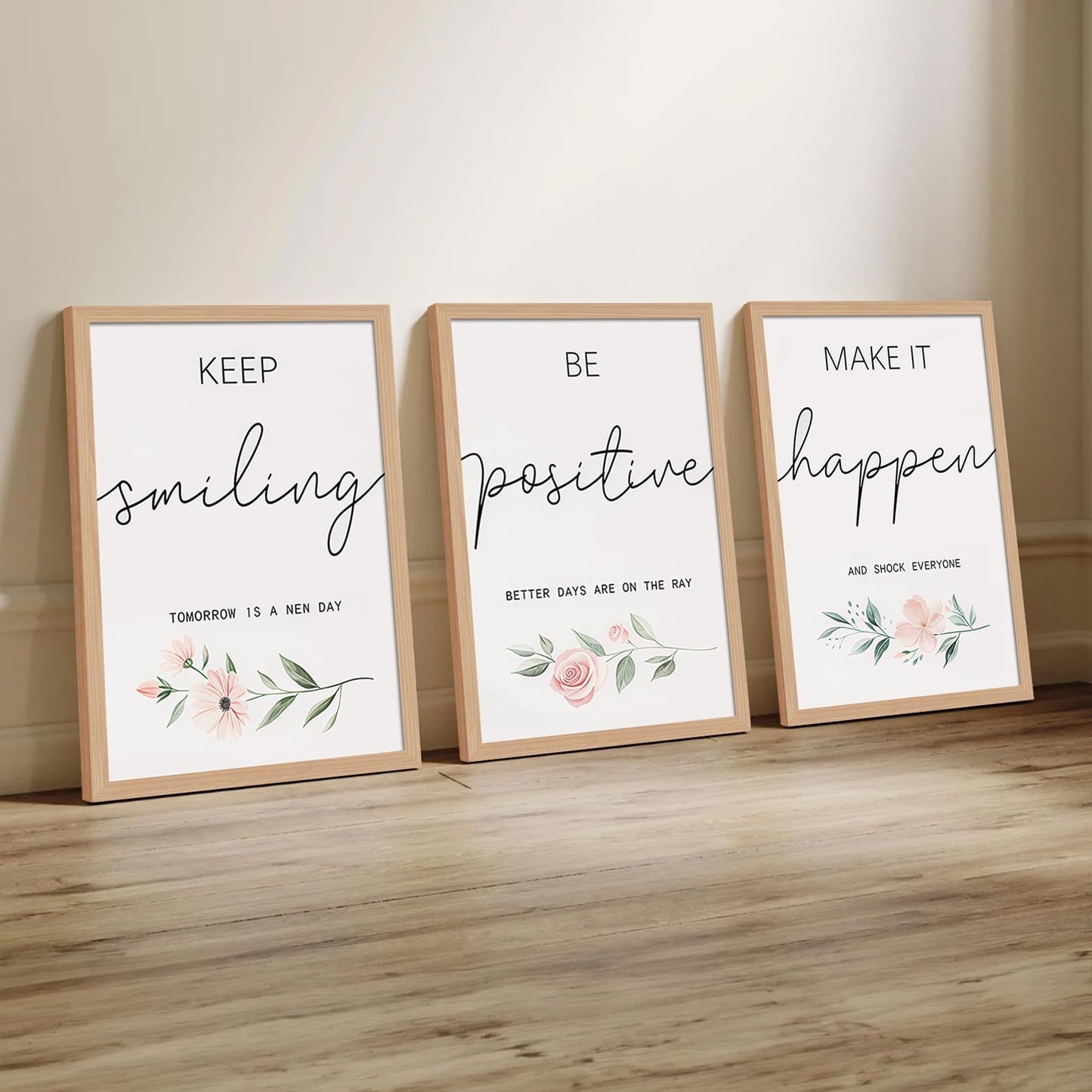 3Pcs Framed Inspirational Office Wall Art Decor Motivational Quotes Floral Canvas Prints Artwork for Office Walls Positive Affirmations Wall Decor for Home Study Room 12x16in