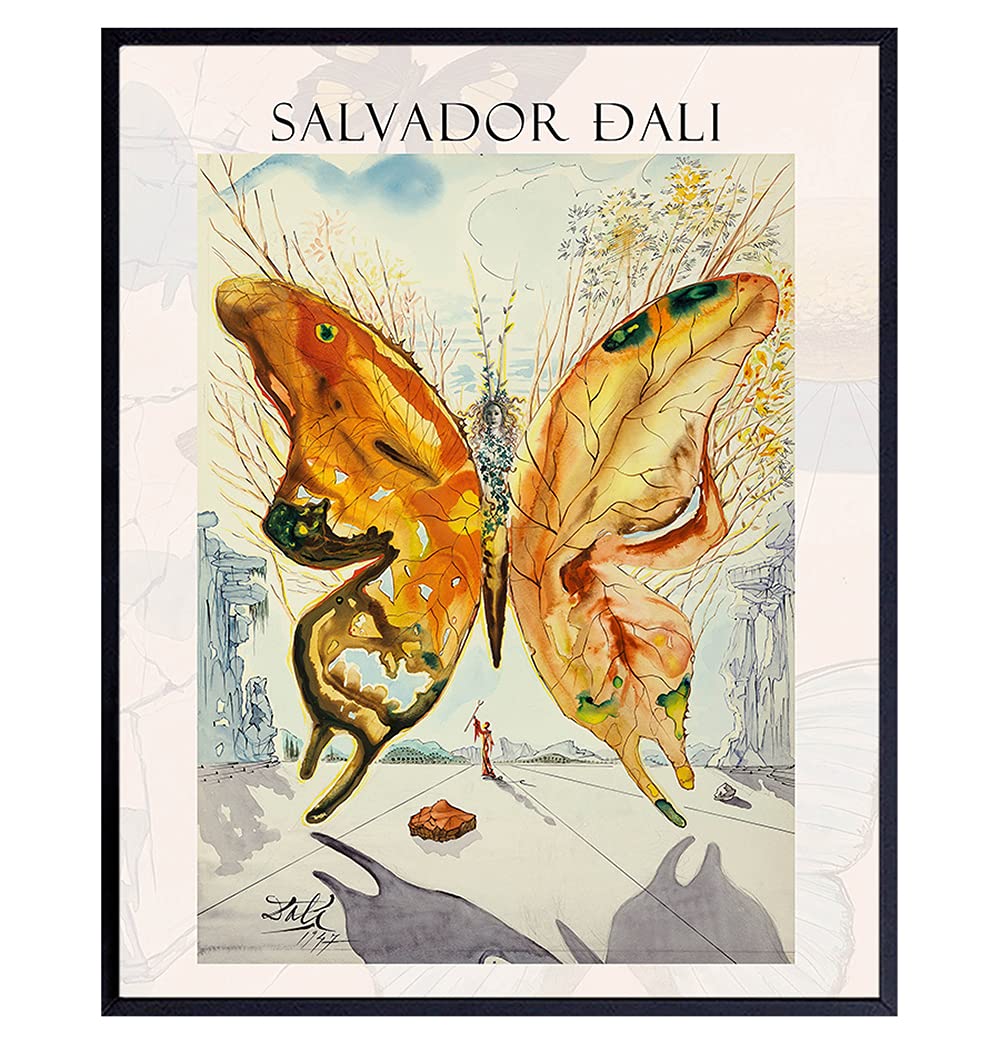Salvador Dali Wall Art & Decor Print - Gallery Wall Art - Museum Poster - Modern Surrealism Artwork - Contemporary Print - Butterfly Picture - Living Room, Bedroom - Women, Men, Housewarming Gift