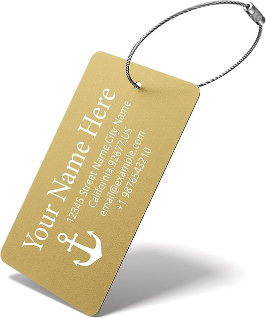 Luggage Tags for Suitcase - Personalized Engraved Metal Tag for Cruise Travel - Custom Name Tags Suitable for Bags and Backpacks(Gold),Horizontal (2x3.5'')