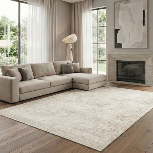 Homemate Washable Rug 5x7 Area Rugs - Vintage Faux Wool Rugs for Living Room Bedroom Dining Room - Non Slip Foldable Carpet Indoor Area Rug for Home Decor（5'x7', Beige