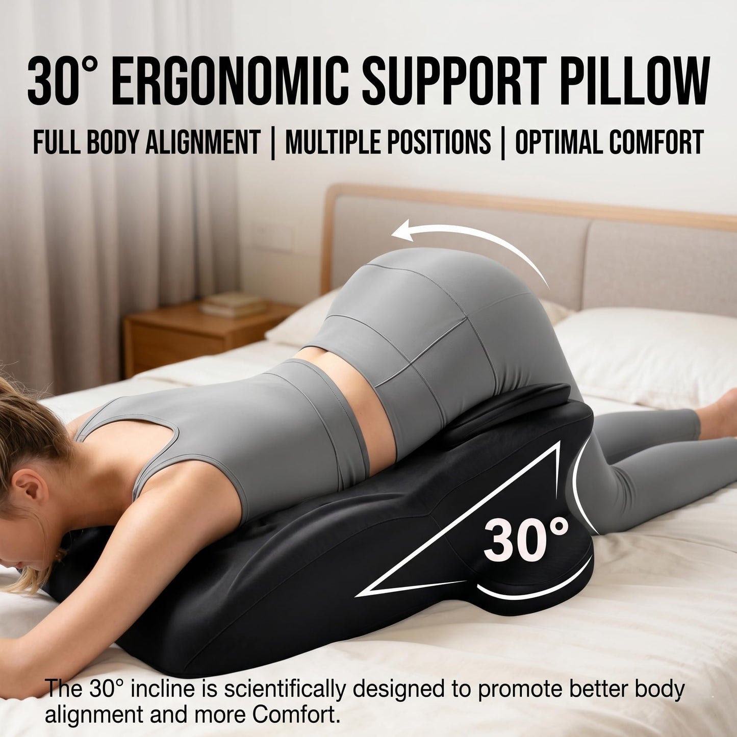 Extra Large Ergonomic Positioning Wedge Pillow, High-Density Memory Foam Support Cushion for Body Support, XL 26" x 20" Size, Multi-Functional Lounge Pillow with Side Pocket & Dual Handles (Grey)