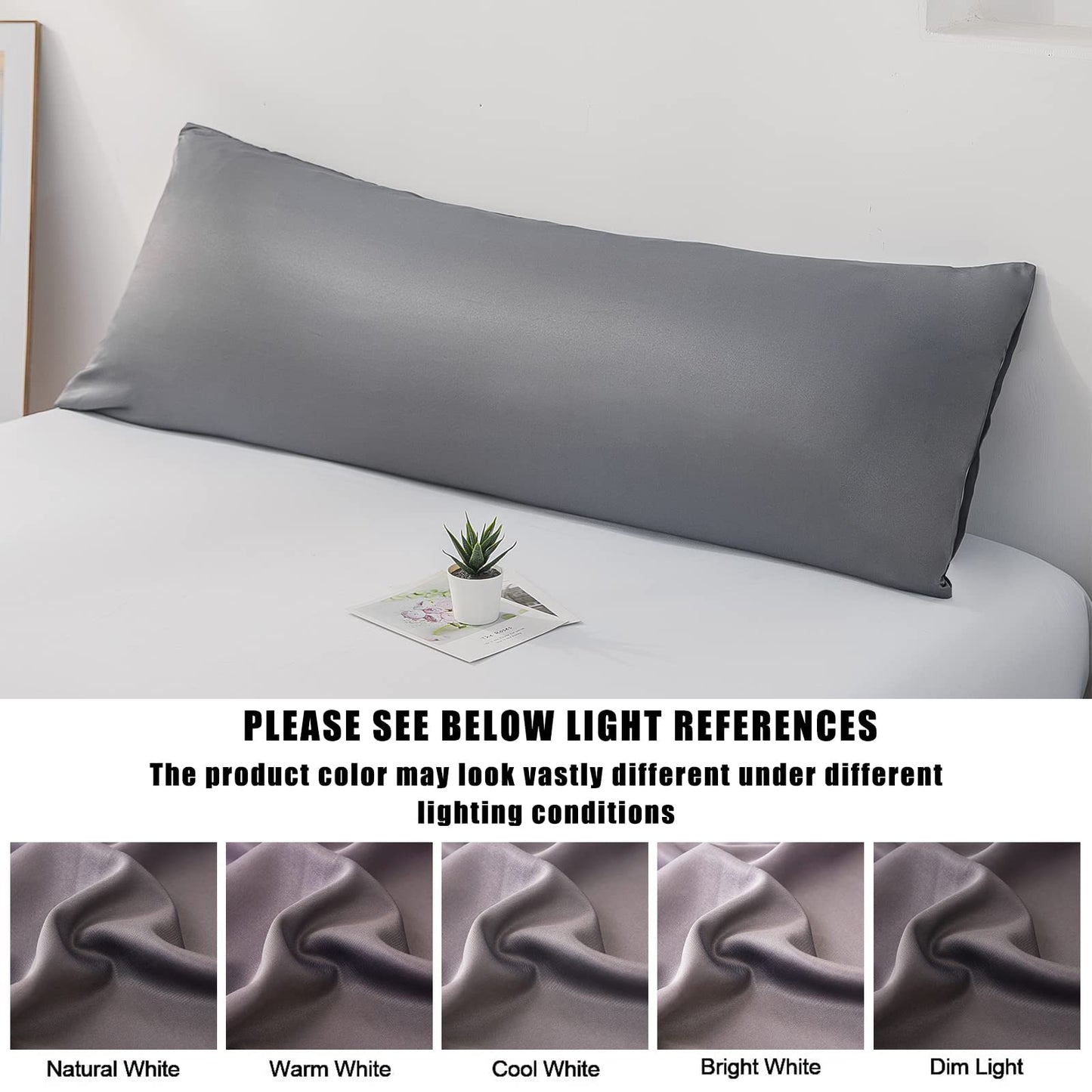 Body Cooling Pillow Cases Cover, Bamboo Rayon Dark Grey Body Pillowcases with Zipper Closure, Cool and Breathable Pillow Case for Hot Sleepers and Night Sweats, 20x54 inches