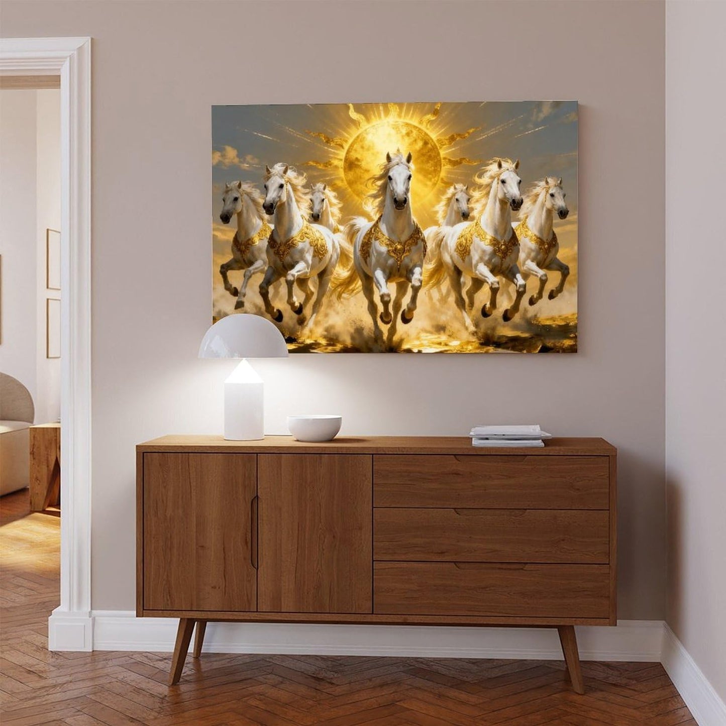 Seven Running Horses Painting Wall Art Poster 7 Lucky Horse Pictures 2 Canvas Poster Wall Art Print - Bedroom Office Bathroom Living Room Decor Unframe-style12x18inch(30x45cm)