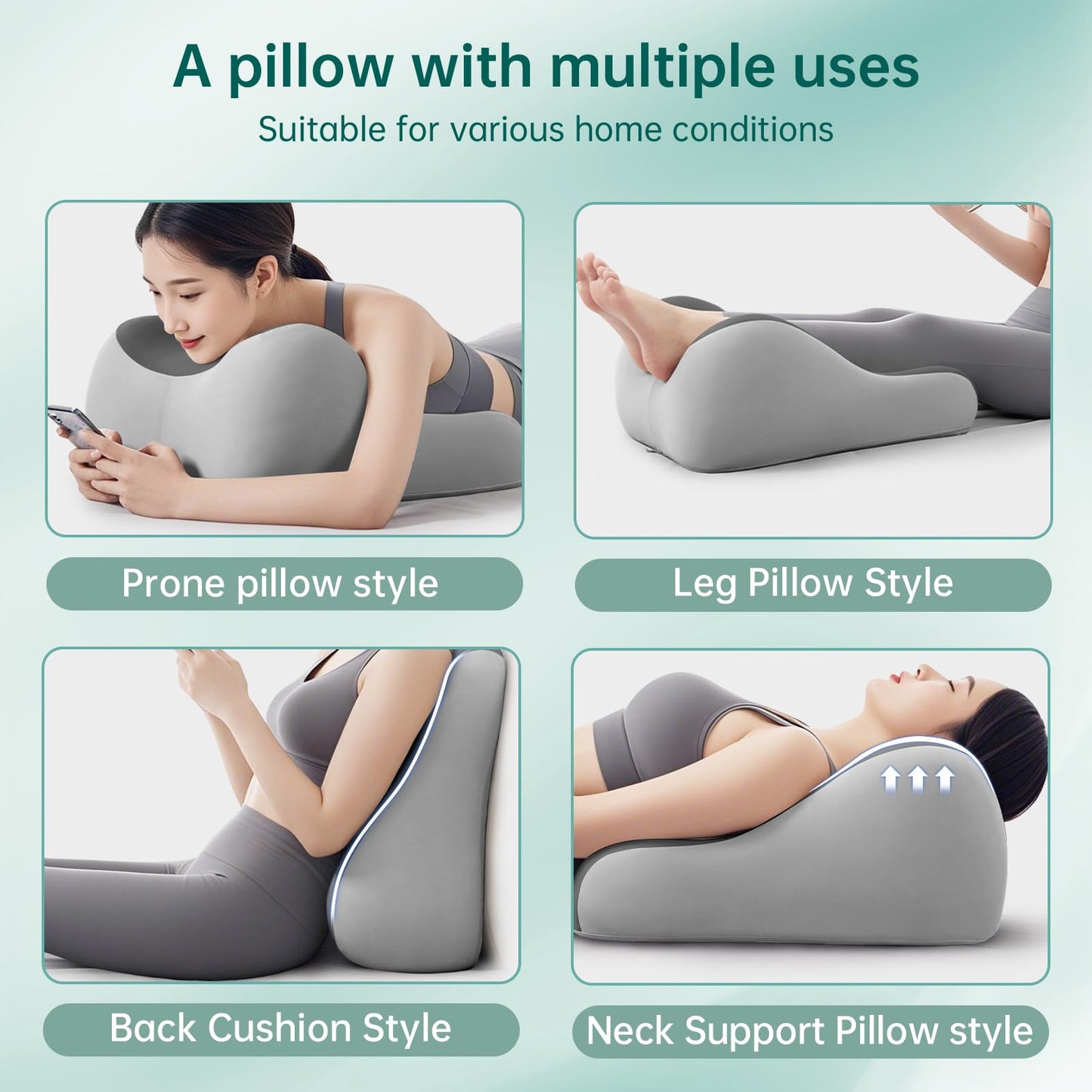 KUYOVORA Memory Foam Wedge Pillow Intimacy Couples Pillow, Pregnant Ergonomic Contoured Position Pillow for Sleeping & Reading, Multi-Functional Bed Pillow Back Support Cushion Double Grey