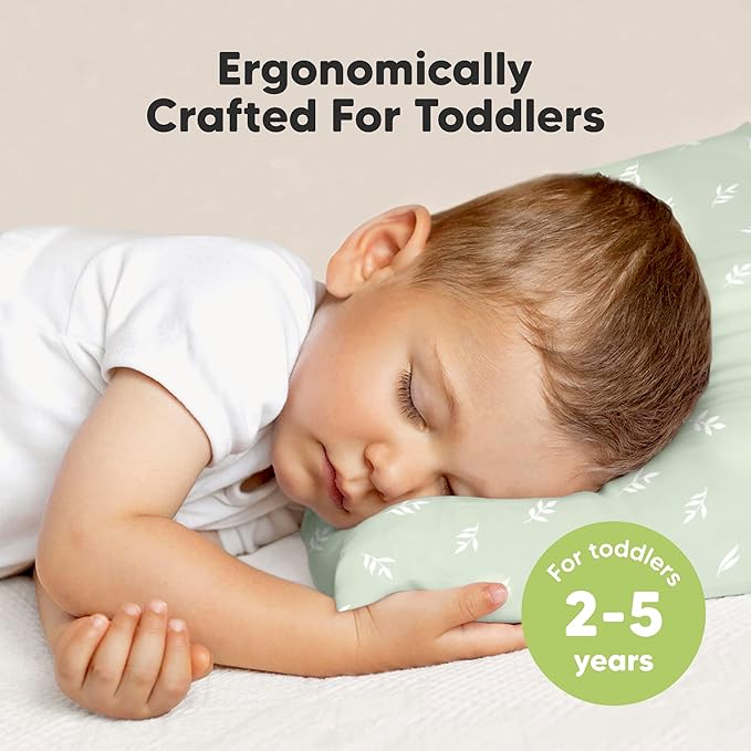 KeaBabies 2-Pack Toddler Pillow 13x18 - Soft Organic Cotton Kids Travel Bed Pillows for Sleeping, School, Nap, Machine Washable, Toddlers 2 to 5, Pillowcase Sold Separately (Herb)