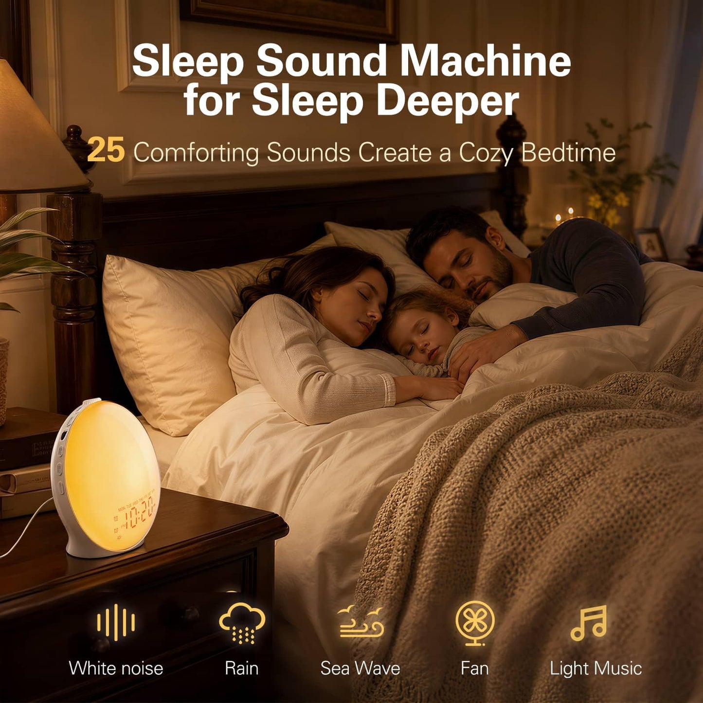 JALL Full-Screen Wake Up Light Sunrise Alarm Clocks for Bedrooms, White Noise Machine for Heavy Sleepers, 25 Natural Sounds, Dual Alarms, FM Radio, 17 Dimmable Colors, Bluetooth Speaker