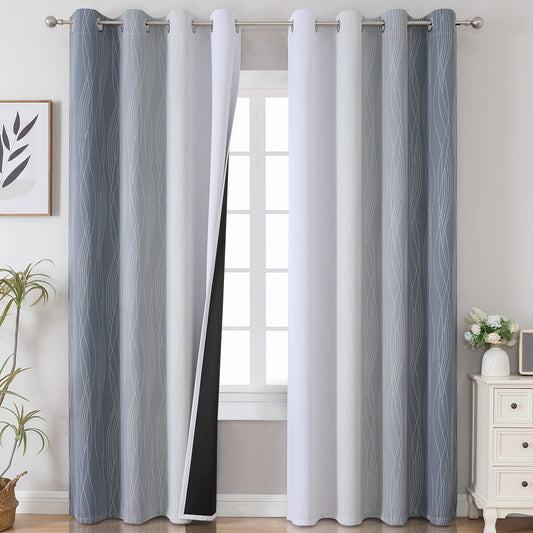 Estelar Textiler Grey and Greyish White Blackout Curtains & Drapes for Bedroom,Thermal Insulated Ombre Blackout Drapes,Full Room Darkening Energy Saving Gray Curtains for Living Room,52Wx84L,2 Panels