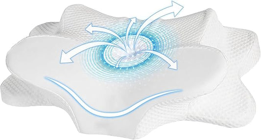 Cervical Neck Pillow for Sleeping, Dual Height Contour Memory Foam Pillow for Neck Pain Relief & Support, Orthopedic Butterfly Pillow for Side, Back & Stomach Sleepers – Cooling Washable Cover (white)
