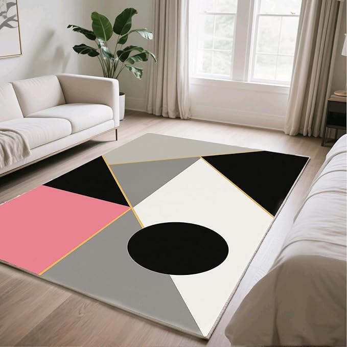 Abstract Geometry Rug - 4x5 Rug, Modern Geometry Area Rugs, Minimalist Aesthetics Outdoor Rugs, Washable & Non Slip Carpet Home Decor