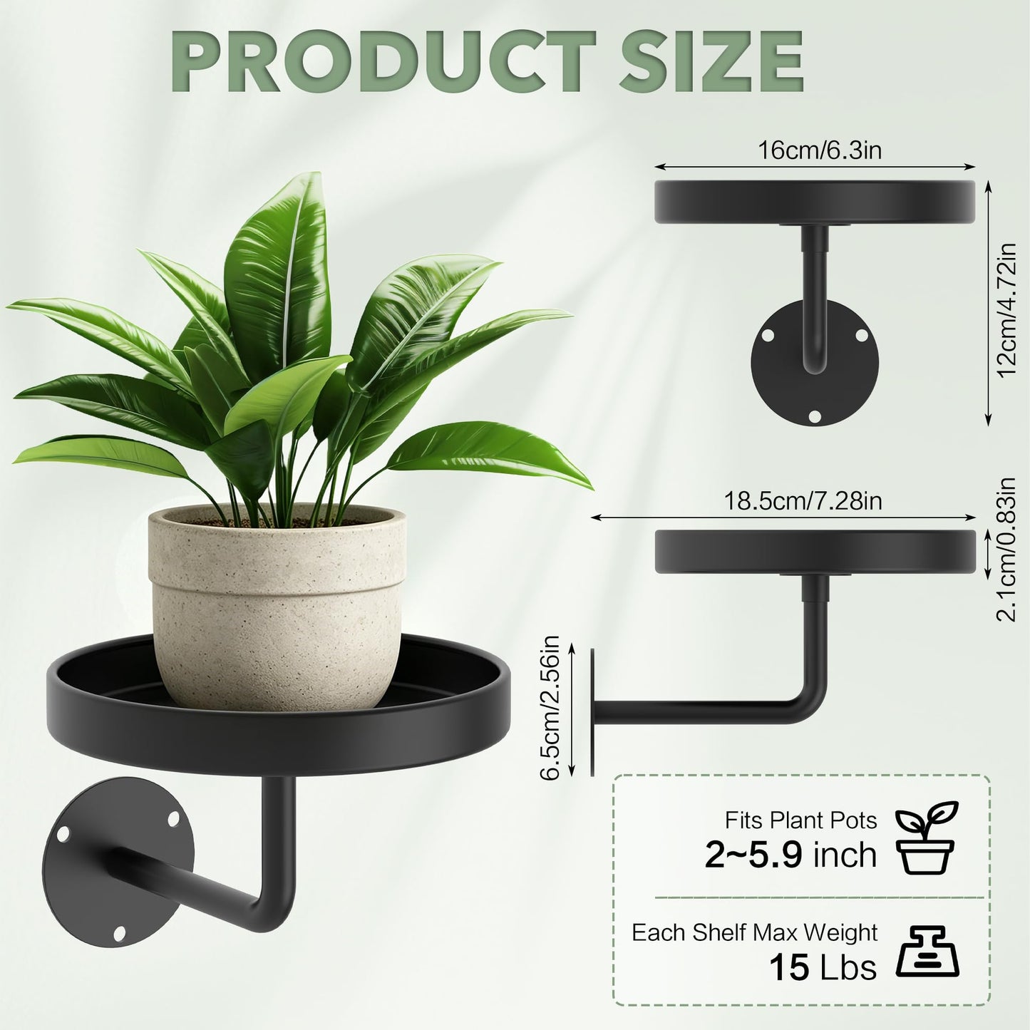 JOPBENG Wall Plant Holder, 6.3 Inch Metal Plant Hanger Indoor Wall Planter, Wall Mounted Plant Holder Window Plant Shelves for Outdoor Black 3Pcs