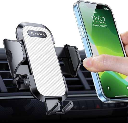 andobil Phone Holders for Your Car - Military Sturdy, Firmly Grip, Never Slip, Car Vent Phone Holder Mount, Phone Mount for Truck Compatible with iPhone 17 16 15 14 13 12 Pro Max Samsung S24, Sliver