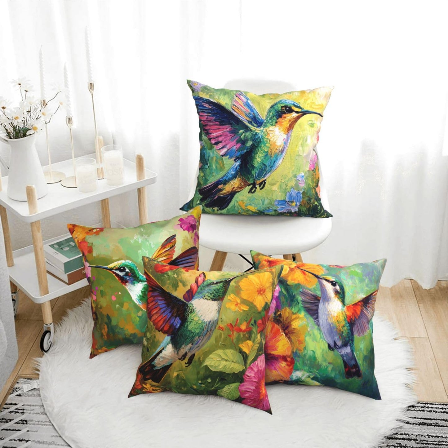 Hummingbird Throw Pillow Covers Set of 4 Decorative Soft Linen Fabric Square Cushion Case for Room Bedroom Sofa Car 18x18