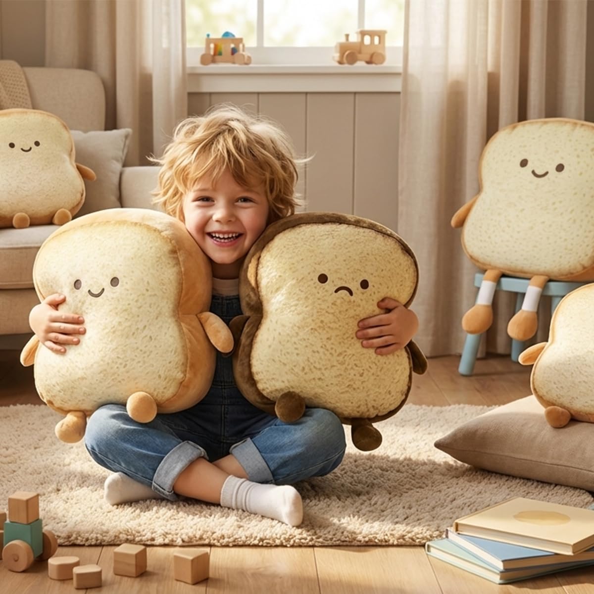 DENTRUN Toast Plush Pillow, Stuffed Bread Shape, Soft Toast Bread Food Plushies, Fun Sofa Cushion, Stuffed Doll Toy for Kids, Adults Gift, Home Bed Room Decor, 15"