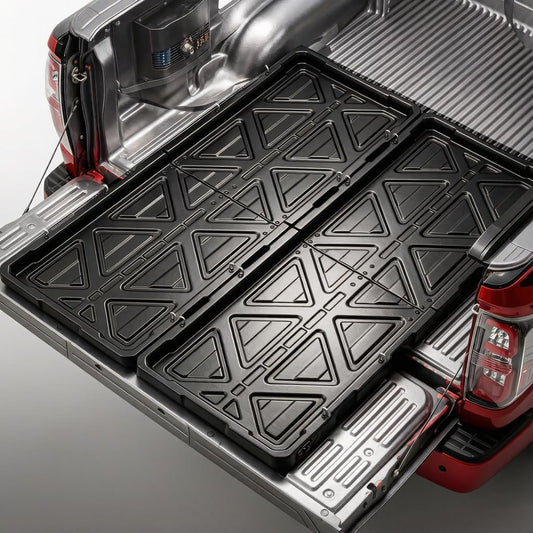 KOKSHELY Slide-Out Truck Bed Tray, 61.72" Lx 46.25" W Size Truck Bed Organizer Tray for 5’7’’+ Long Beds, Sliding Truck Cargo Tray Fits Most Full-Size Pickups, with Elastic Cargo Net & Open Hooks