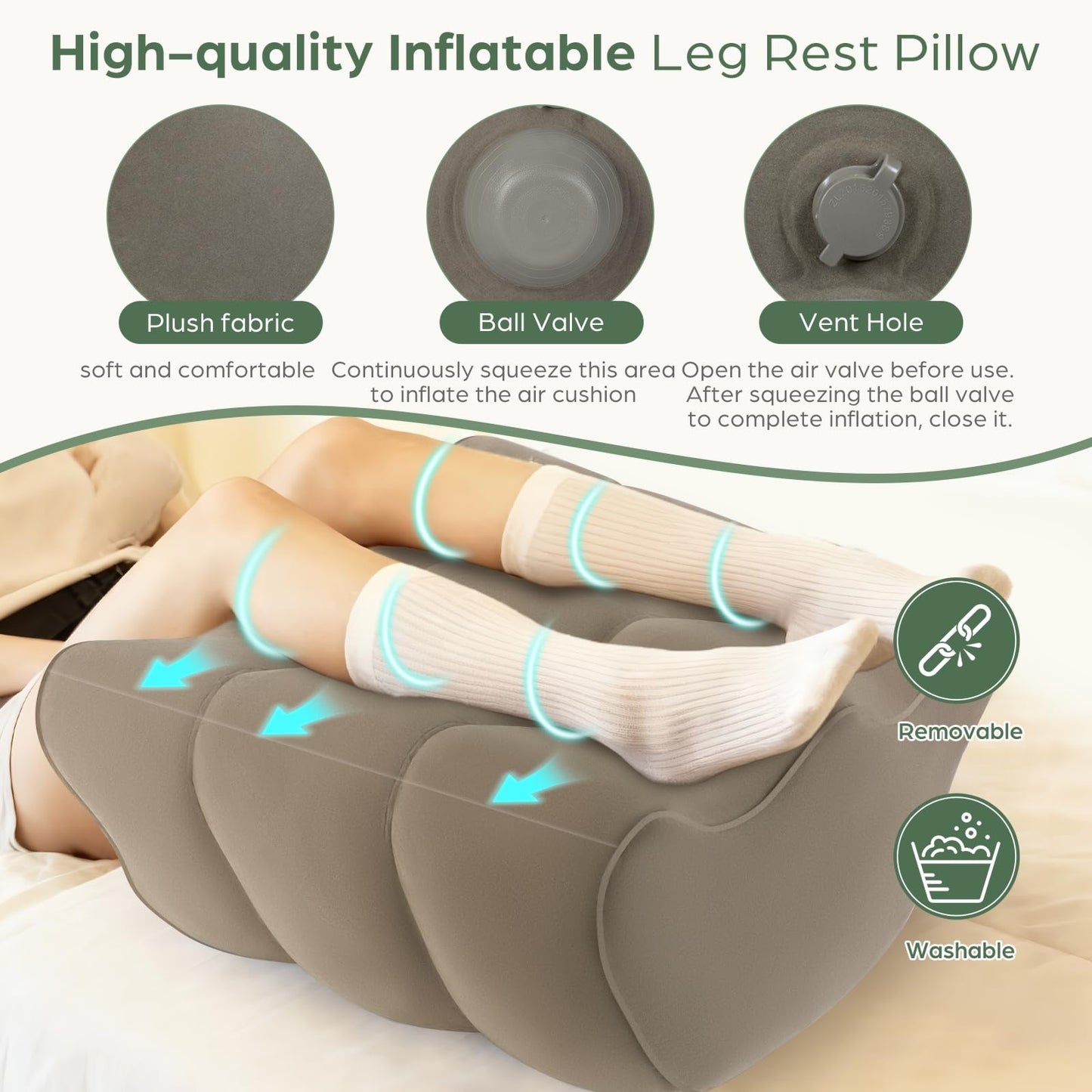 Yeria Inflatable Leg Elevation Pillow After Surgery, Wedge Leg Knee Elevating Pillows for Blood Circulation for Traveling, Injury Recovery, Swelling, Leg Support Cushion Knee Hip Ankles Pain