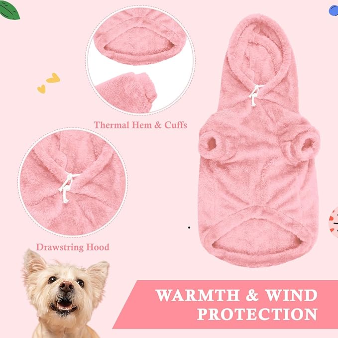 Dog Sweaters,Dog Hoodie,Warm Fuzzy Fleece Sweatshirt with Hood & Pocket,Leash Hole,Cozy Cold Weather Pet Clothes Pet Sweater for Small,Medium,and Large Dogs(Pink,M)