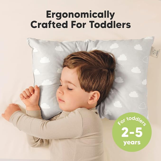 KeaBabies 2-Pack Toddler Pillow 13x18 - Soft Organic Cotton Kids Travel Bed Pillows for Sleeping, School, Nap, Machine Washable, Toddlers 2 to 5, Pillowcase Sold Separately (Cloud)