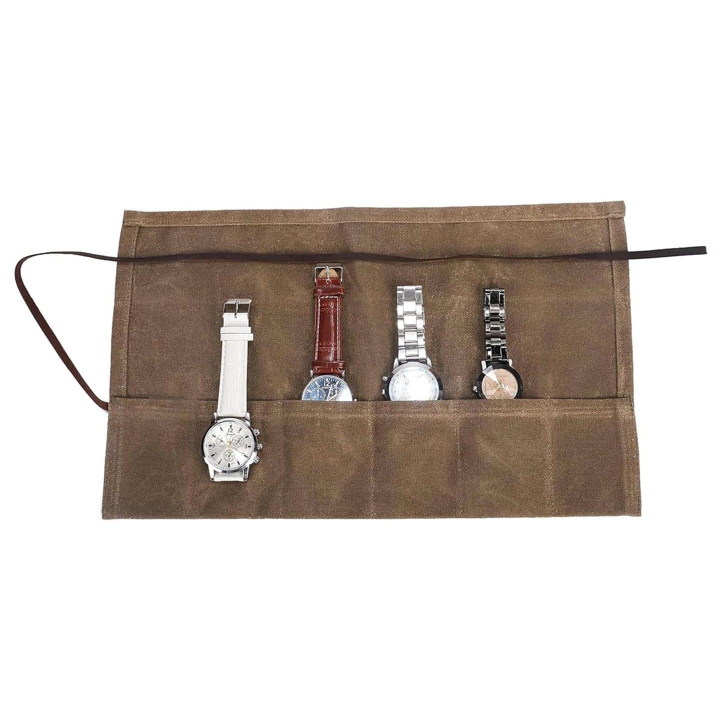 Travel Watch Roll Organizer with 6 Slots Handmade Watch Travel Case Roll-up Watch Organizer Storage Box Jewelry Roll Watch Travel Pouch Waxed Canvas Easy Carry On Watchlover Storage Gift for Men