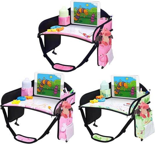 WENRENER 3PCS Kids Travel Tray for Airplane - Toddler Car Seat Table Tray, Road Trip Essentials for Boys & Girls, Carseat Lap Desk for Kids Road Trip Activities