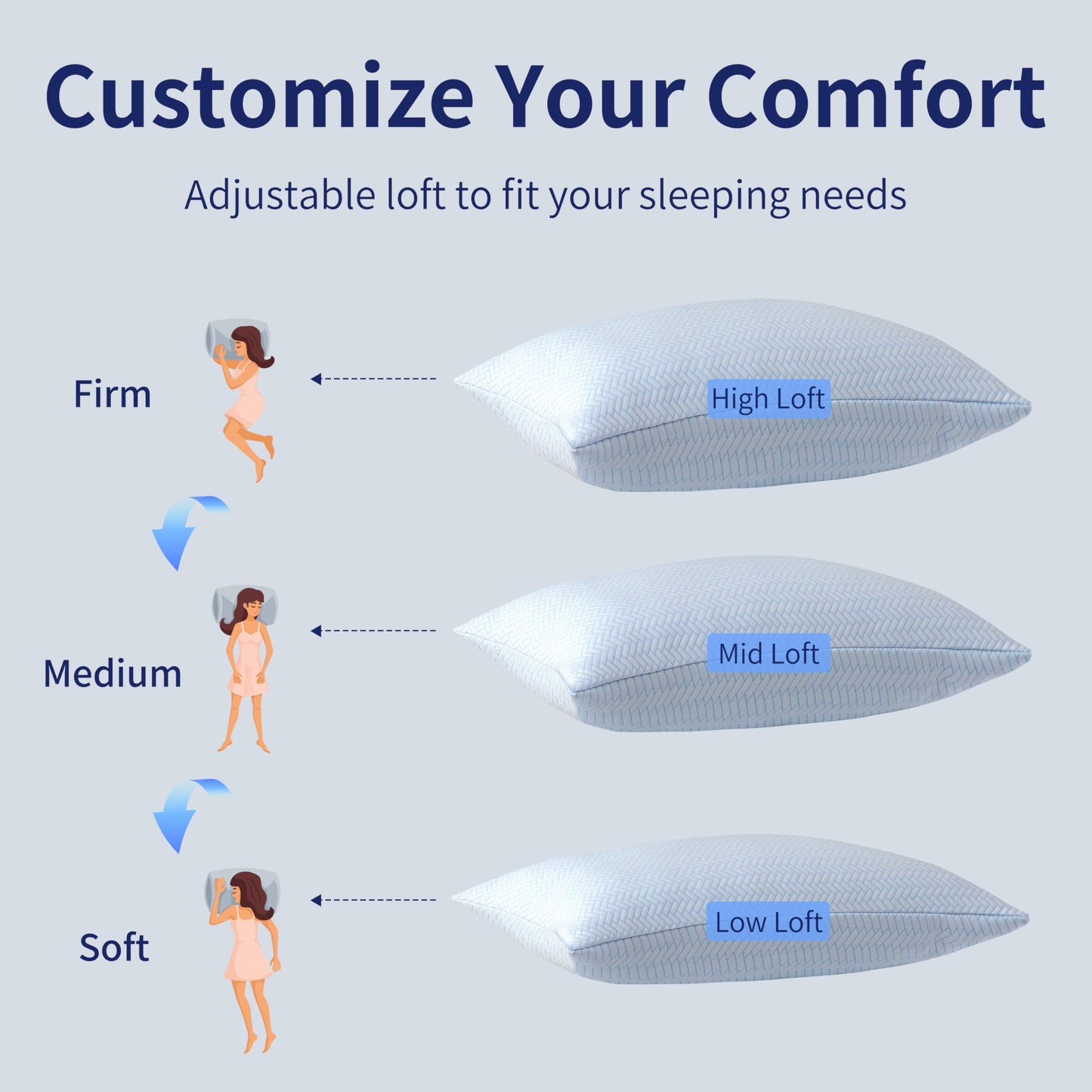 DOWNCOOL Cooling Pillow Queen Size Set of 2, Adjustable Shredded Memory Foam Pillows for Sleeping, Cool Bed Pillows for Hot Sleepers, Supportive Firm Pillow for Side Back Stomach Sleepers, 20"X30"