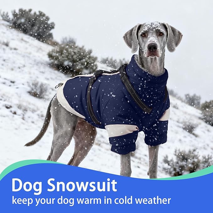 MIGOHI Snowproof Dog Jacket with Harness Reflective Small Dog Coat with Sleeves,Waterproof Fleece Winter Puffer Jacket for Dogs,Turtleneck Puppy Coats for Dogs Chilly Day,S,NavyBlue