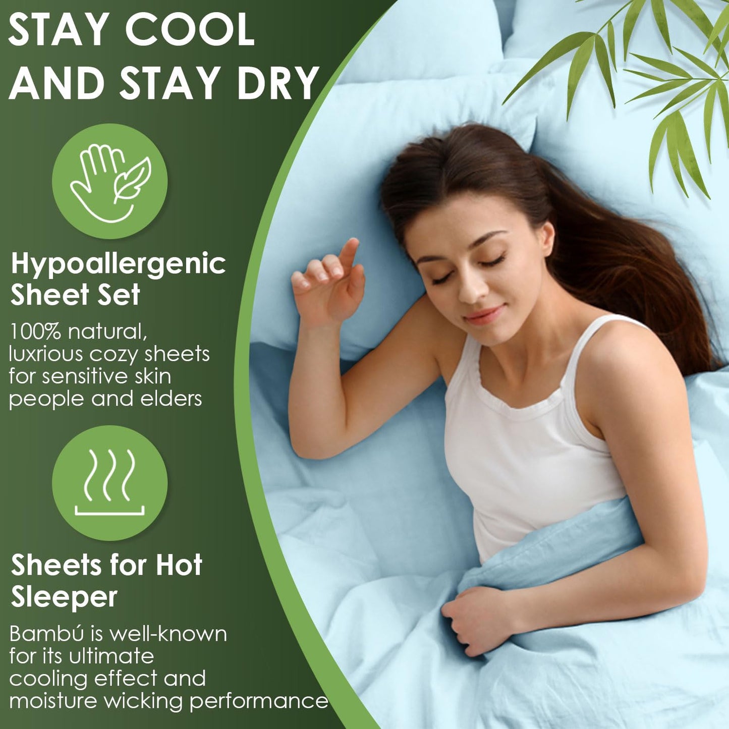 Bamboo Sheets Queen Sheets Set,100% Organic Viscose Derived from Bamboo Bed Sheet Set,Luxuriously Soft & Cooling,4 Pcs Bedding Set with Deep Pockets, Wrinkle Free,Double Stitched Seams( Sky Blue )