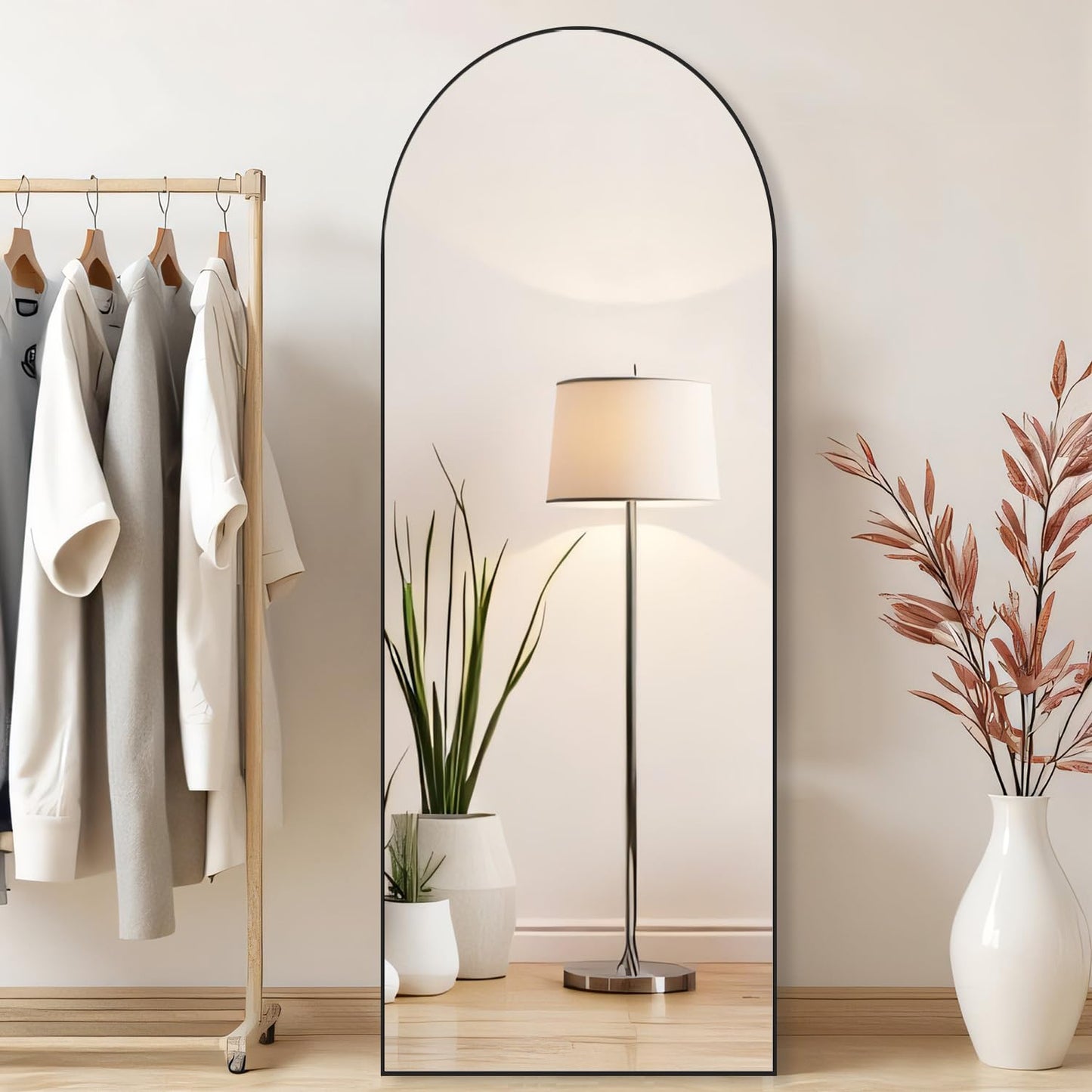 Aidoly Arched Mirror Full Length, Upgraded 21"x64" Body Wall Mirrors with Shatter-Proof Glass, Floor Standing, Hanging or Leaning, Large Tall Arch Mirror with Stand Aluminum Alloy Frame