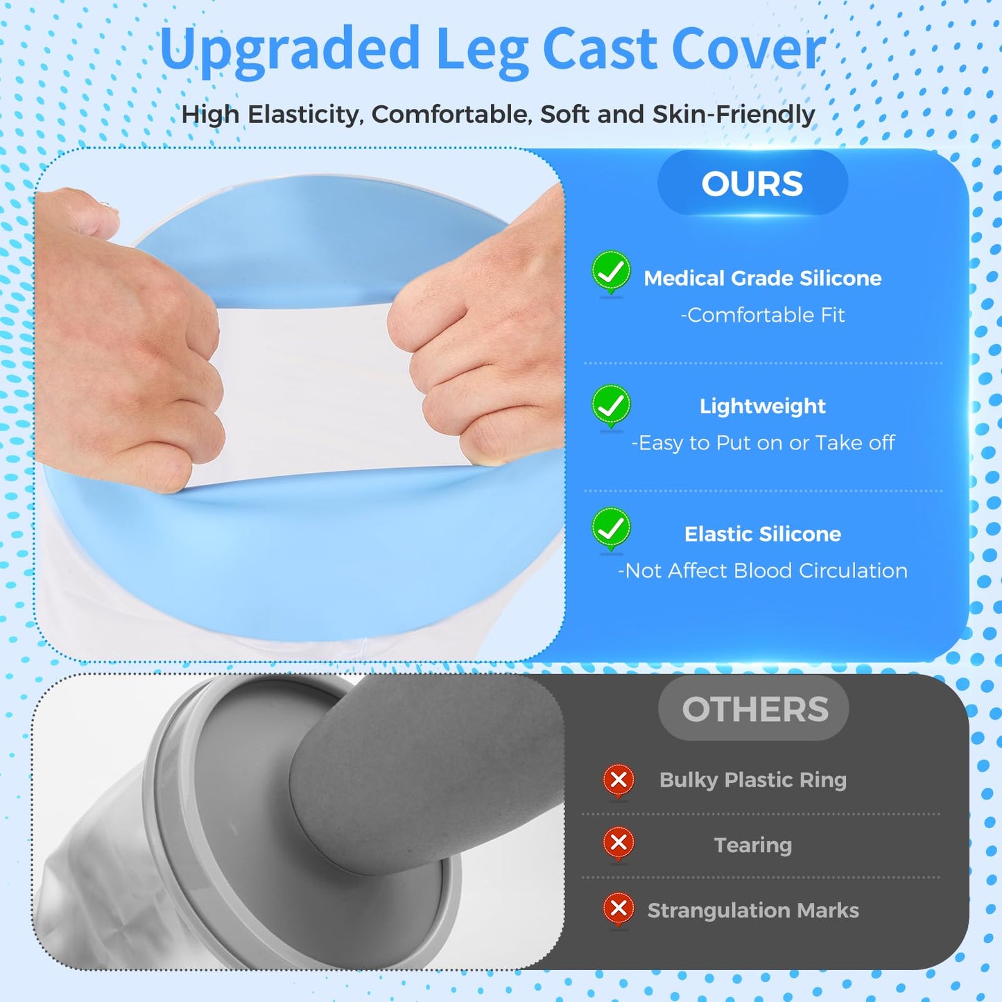 Cast Covers for Shower Leg, Waterproof Cast Cover Adult, Reusable Watertight Seal Tight Bathing Guard for Guard for Broken Knee, Foot, Ankle Wound, Burns (Adult Full Leg)