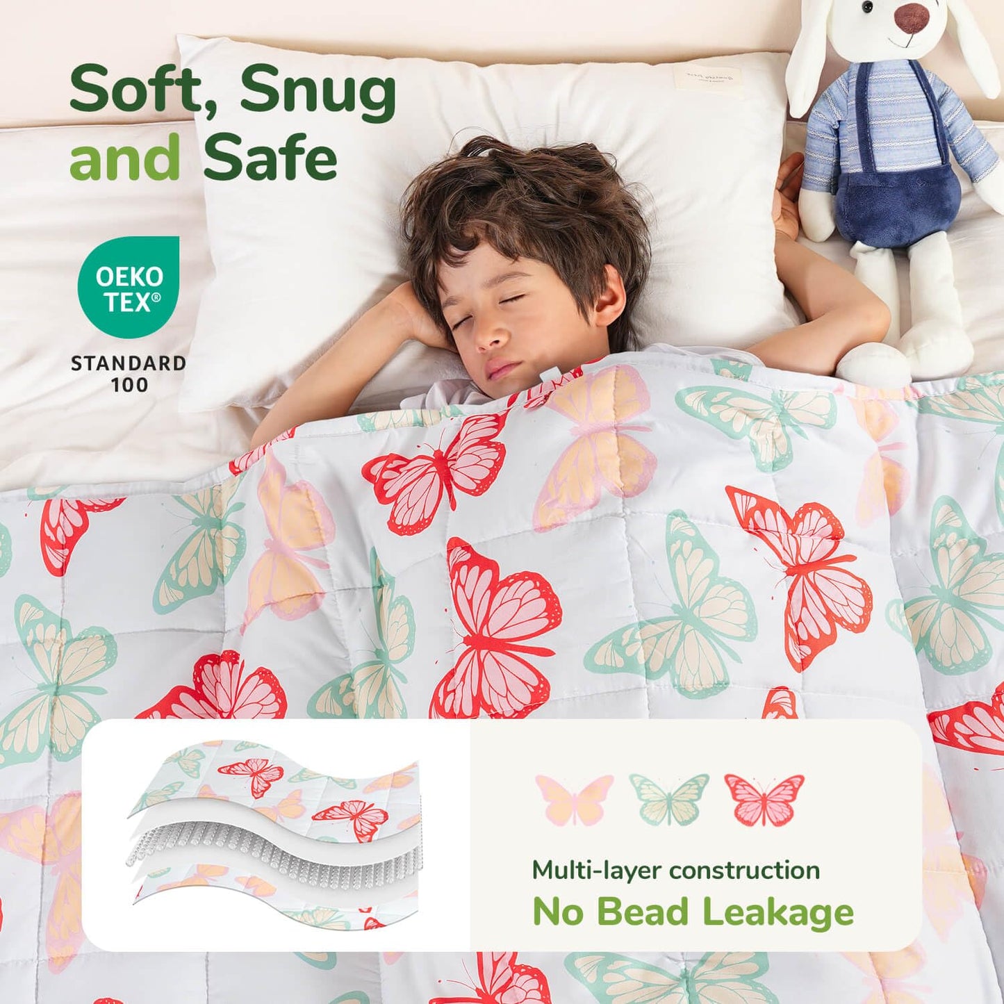 Sivio Weighted Blanket 5lbs, Butterfly Friends Cooling Weighted Lap Blanket, Breathable Heavy Throw Blankets for Sleeping, Washable, 36"x48", White