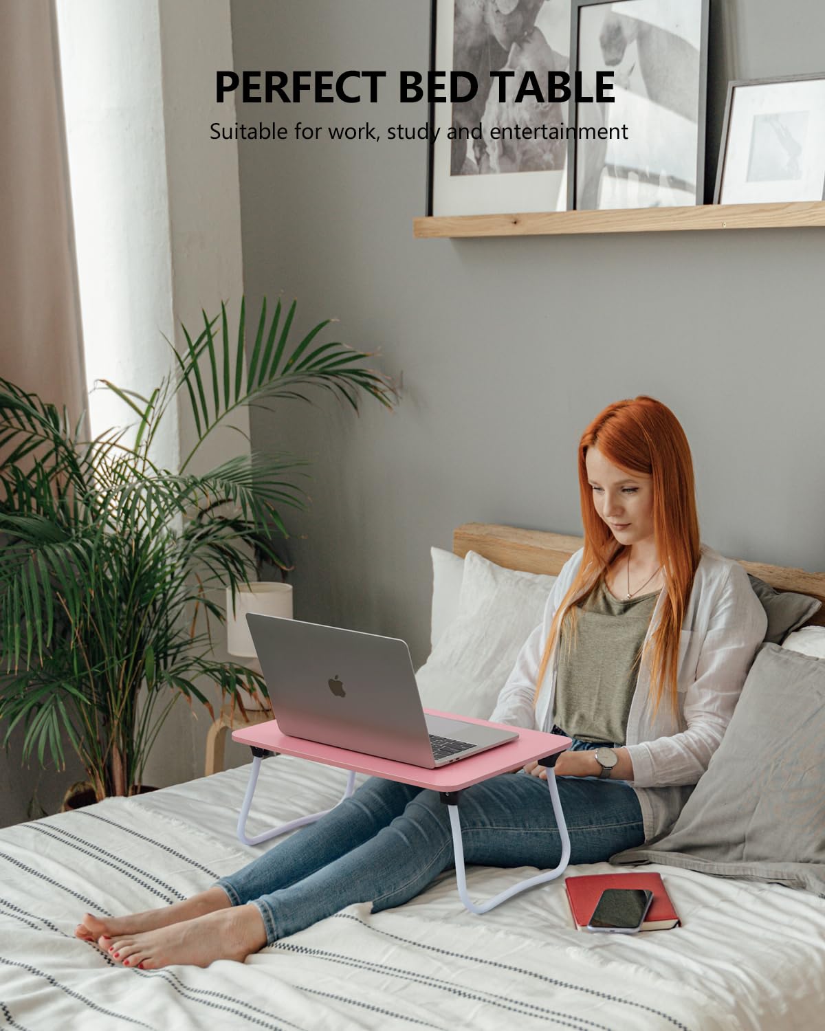ZEAPTAC Foldable Lap Desk, Portable Bed Table, Laptop Stand, Lightweight & Mini Table for Breakfast/Picnic/Drawing/Couch/Floor - Pink