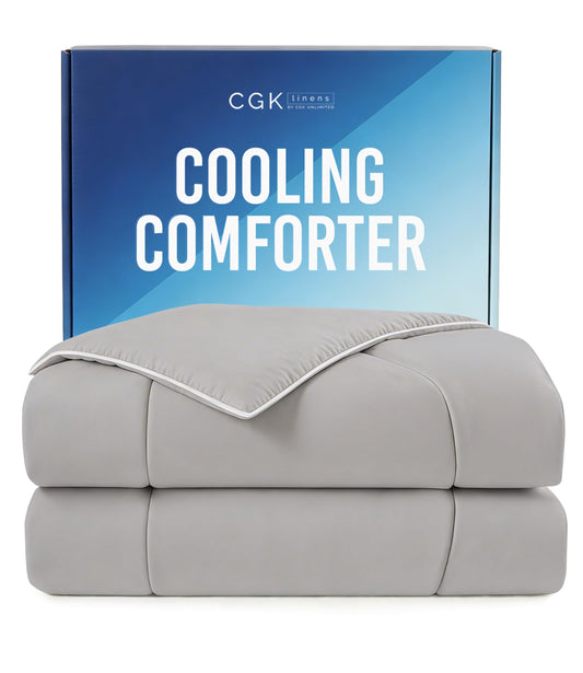 Cooling Comforter Full/Queen Size - Cooling Blanket for Hot Sleepers and Night Sweats - Summer Comforter for Full & Queen Size Beds - Soft, Breathable Cold Blanket for Sleeping - 90x90 (Light Grey)