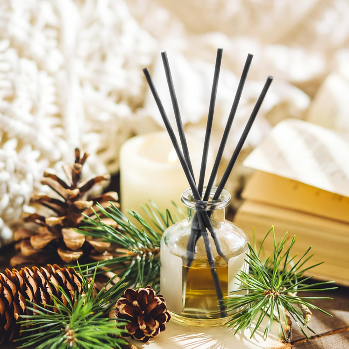 TLIFOS 120 Pcs Reed Diffuser Sticks, 7.87 Inch Black Fibre Diffuser Sticks, Thick Reeds for Diffuser, Essential Oil Diffuser Sticks Refill for Aroma Fragrance Home Office Spa