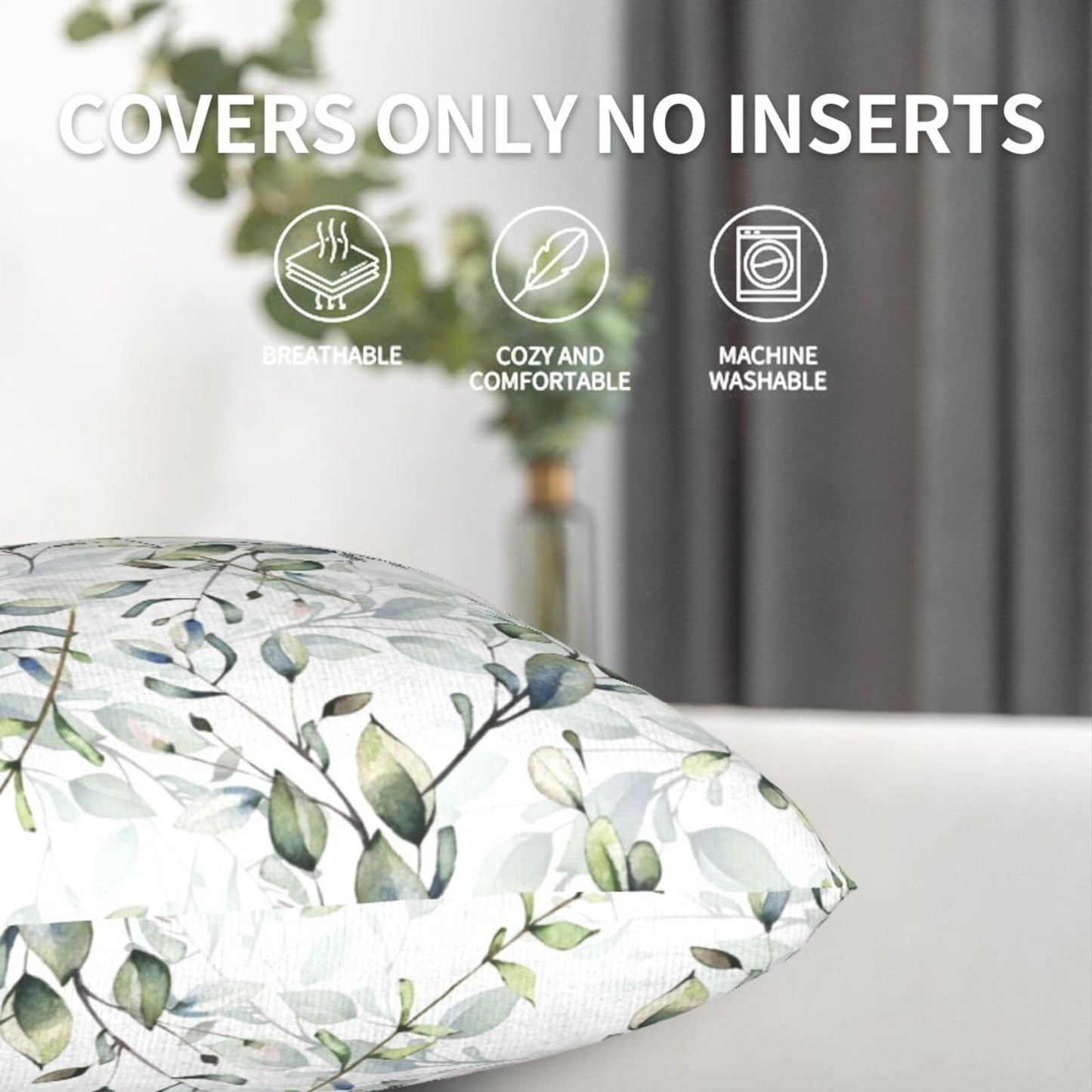 Coshatsu Spring Pillow Covers 18 x 18 Inch Set of 2,Sage Green Cream Wild Flower Plant Throw Pillows Case,Modern Seasonal Decorative Square Farmhouse Decor Cushion Covers for Home Sofa Bed Couch