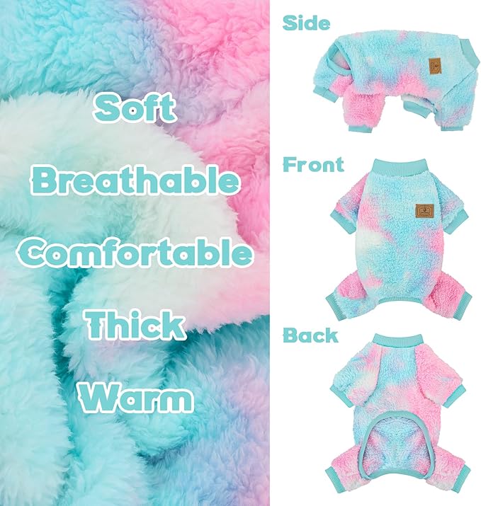 XPUDAC Dog Sweater, Dog Winter Clothes for Small Medium Dogs Girl Boy Fleece Doggy Pajamas for Winter Christmas, Tie-Dye03, Small