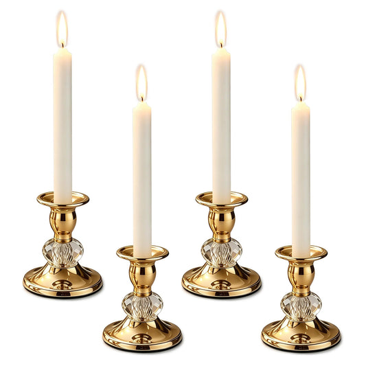 Candlestick Holders Taper Candle Holders, Candle Stick Candle Holder for Table Centerpiece, Wedding Reception, Festive Christmas Mantel Decoration or Home Decor(Gold, 2 Sets(4 Pcs))