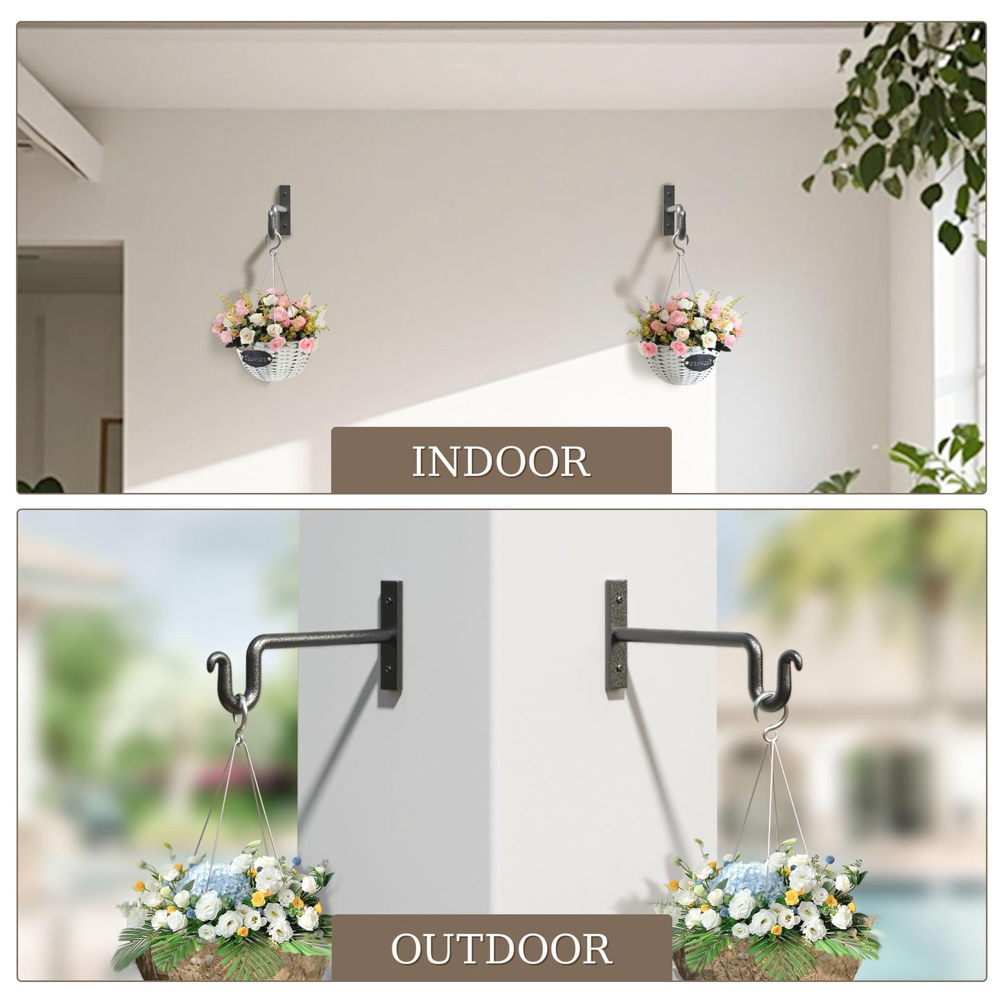 KOOKASHOP Plant Hook Plant Hanger, 2 Pack 8 Inch Plant Bracket, Metal Plant Wall Hooks for Hanging Flower Basket, Lanterns, Bird Feeder, Wind Chimes Indoor & Outdoor.
