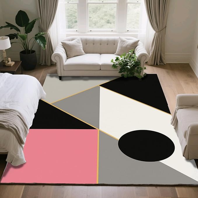 Abstract Geometry Rug - 5x6 Area Rug, Modern Geometry Area Rugs, Minimalist Aesthetics Carpet, Washable & Non Slip & Soft Rugs Home Decor