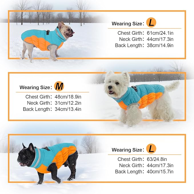 OUOBOB Warm Dog Jackets for Large Dogs, Waterproof Dog Coat with Harness Built in, Zipper Clousure, Fleece Lining for Cold Weather Outdoor Walks, Pet Snowsuit for Shiba Inu, French Bulldog - L