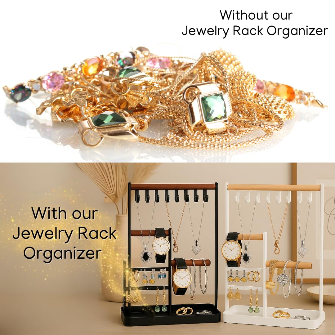 Prestige & Fancy Jewelry Organizer Stand, Jewelry Holder For all Jewelry, Necklace Organizer, Earring Holder organizer, Ring Tray, Jewelry Display Stand Rack, bedroom dresser decor, (White)