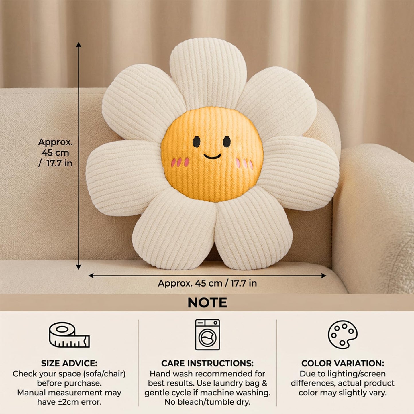 HonorHut 2 Pcs Cute Couch Pillows 17.7" Daisy Flower Pillow Decorative Flower Seat Cushion for Bedroom Living Room Sofa Decor White and Yellow