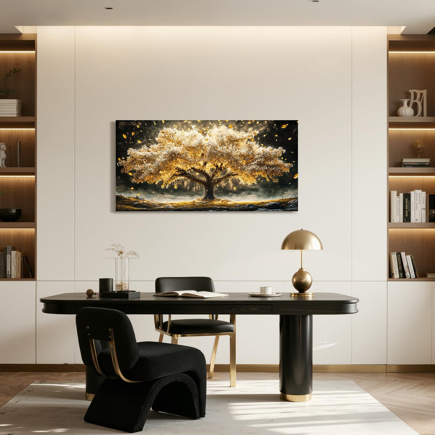 crmotu Tree of Life Wall Art, Large Wall Art, Modern Art Wall Decor, Gold Tree Canvas Picture, Natural Landscape Print for Living Room Bedroom Dining Room Office Hallway Home Decoration 20"x40"
