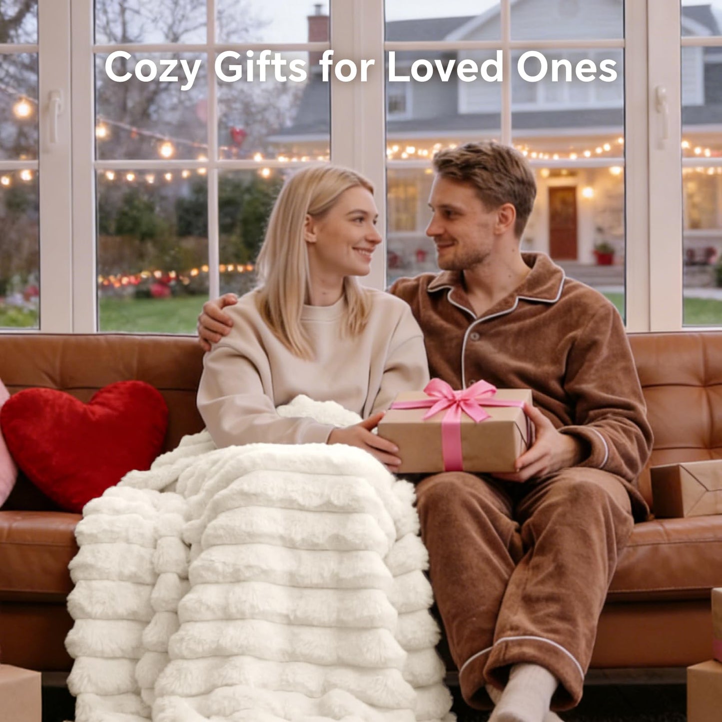 BEDELITE Faux Fur Throw Blanket for Couch, Soft and Cozy Luxurious 3D Striped Fluffy Blanket, 770GSM Thick Warm Plush Fuzzy Faux Rabbit Fur Blanket for Women Gift (Cream, 50"x 60")