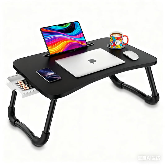 Fayquaze Laptop Bed Table, Portable Foldable Laptop Bed Desk with Storage Drawer and Cup Holder, Lap Desk Lap Stand Tray Table Floor Table Serving Tray for Eating, Reading and Working