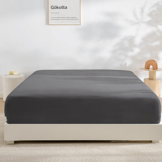 GOKOTTA Fitted Sheet King Only,100% Rayon Derived from Bamboo Fitted Sheet,Ultra Soft,Cooling and Breathable Bottom Sheet with 4 Elastic Corner Straps,No Slip,No Pilling,16" Deep Pocket-Dark Grey
