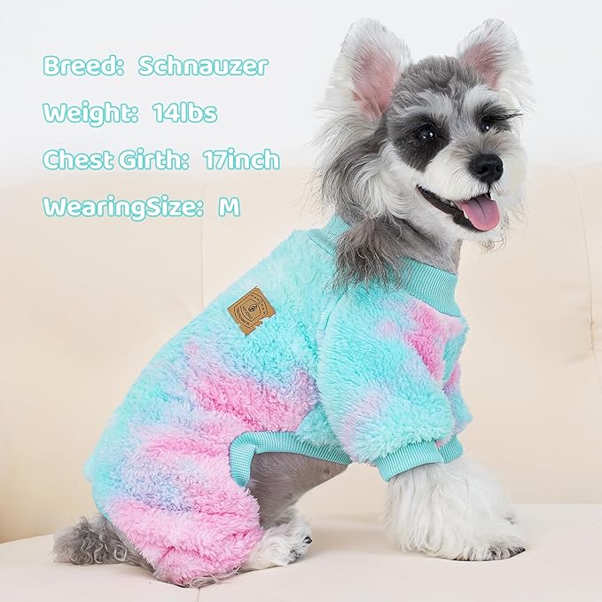 XPUDAC Dog Sweater, Dog Winter Clothes for Small Medium Dogs Girl Boy Fleece Doggy Pajamas for Winter Christmas, Tie-Dye03, Small