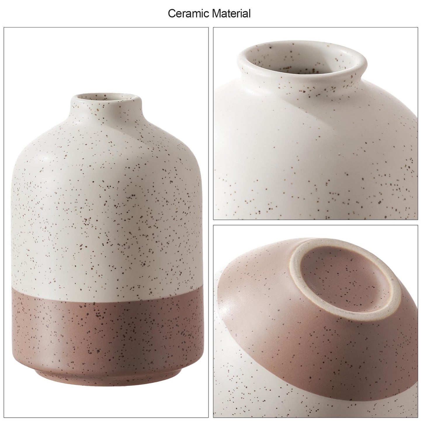Ceramic Vase Set of 3, Vases Home Decor Rustic Farmhouse Decor, Small Pottery Vases for Bouquet Pampas Grass Dried Fresh Flowers, Living Room, Kitchen, Bedroom, Bathroom, Mantel Decor - Beige&Brown