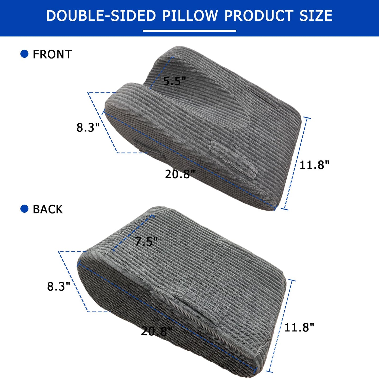 Wellbrance Knee Replacement Recovery Aids, Double-Sided Leg Elevation Pillow for After Surgery, Extension & Elevation Wedge for Knee Hip Ankle Support, Corduroy Leg Support with Handles, Leg Lifter