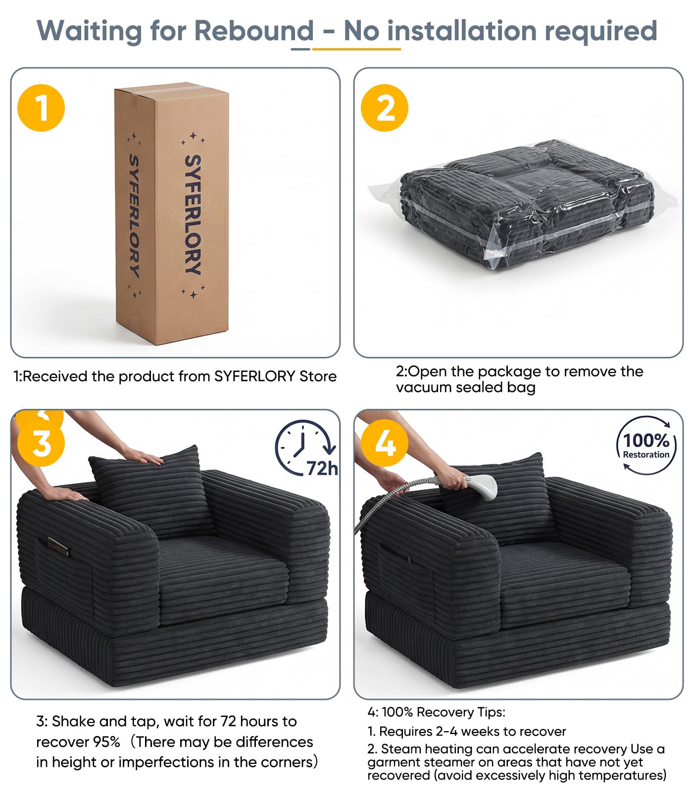 Versatile 2 in 1 Boneless Armchair Chaise Lounge Chair Indoor, Convertible Sleeper Chairs Couch Folding Sofa Bed Oversized Comfy Futon Floor Sofa BeanBag for Reading Nook Living Room Bedroom