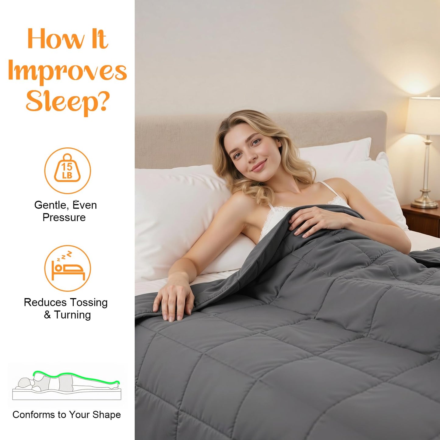 Weighted Blanket for Adults (15 lbs 60" x 80") Queen Size Cooling Heavy Blanket for Sleep, Soft Thick Breathable Cotton with Natural Glass Beads, Washable, All-Season